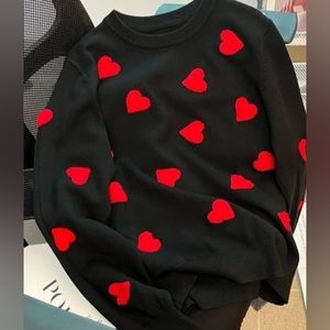Women's Cute Valentine Heart Embroidery Knitted Pullover